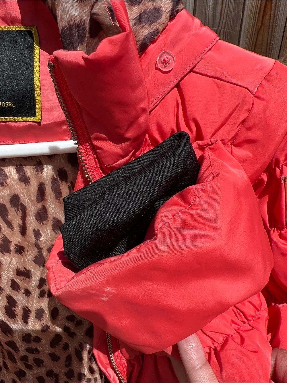 Girl’s 7/8 Red/Orange Puffer Coat with Leopard Lining